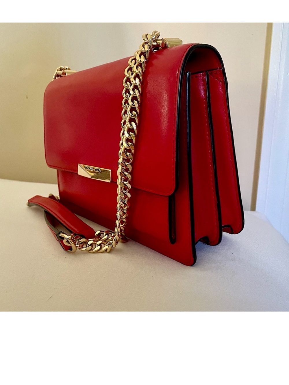 Michael Kors Red Leather Crossbody with Gold Chain Strap
